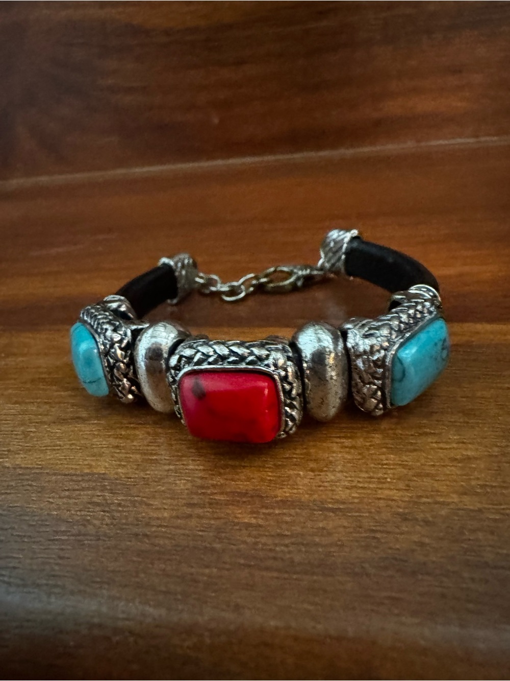Vintage Bracelet with Red and Turquoise Stones